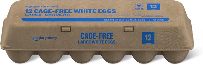 Amazon Grocery, Cage-Free Large White Eggs, Grade AA, 12 Ct (Previously Fresh Brand, Packaging May Vary)
