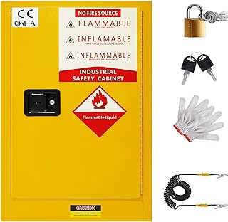 Flammable Liquid Storage Cabinet for Gasoline Kerosene Diesel oil, Fuel Storage Cabinet with Adjustable Shelves, 22 Gallon Metal Locker Cabinet for Enterprise, 3-Point Lockable Manual Doors,35*23*18