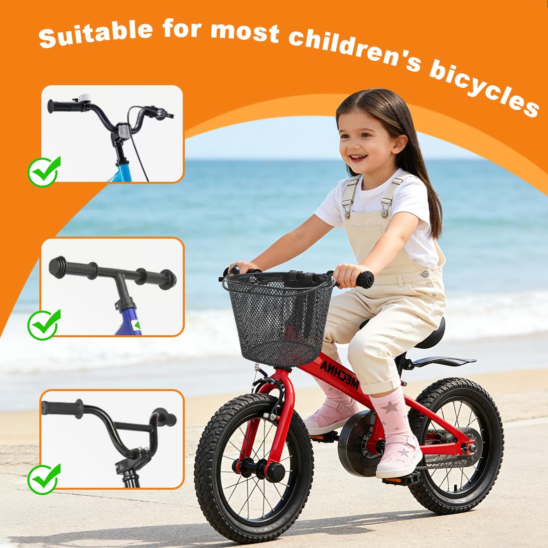 LOMUG Panier Vélo Enfant – Métal, Mailles Fines, Fixation Rapide, 25x16,5x16 Cm – Pour Guidon, Tricycle, Scooter – Cadeau Fille/garçon