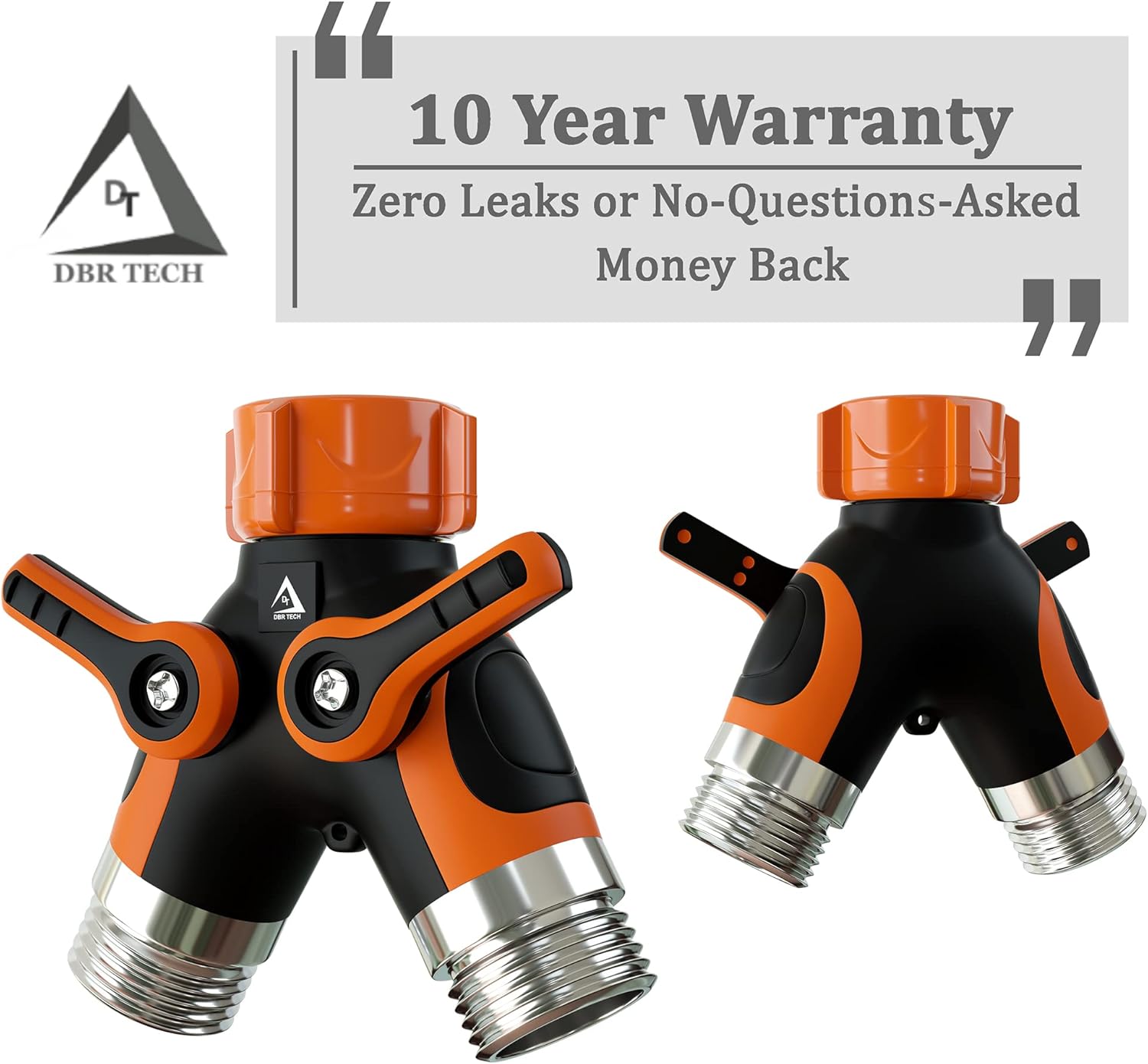 Hose Splitter 2 Way, Heavy Duty Metal Connector, Two Way Garden Hose Splitter, High Flow Spigot Faucet Bib Adapter, Solid Double Y Shut Off Valve for Outdoor Gardening Hoses, Orange : Patio, Lawn & Garden