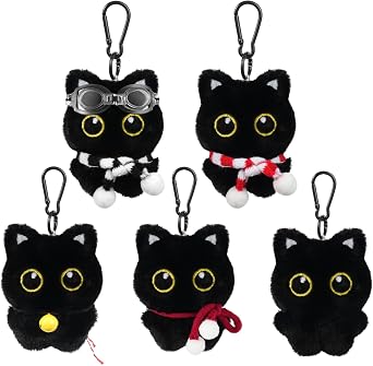 Black Cat Plush Keychain Bag Charms Cute Kawaii Accessories for Handbags, Backpacks & Purses