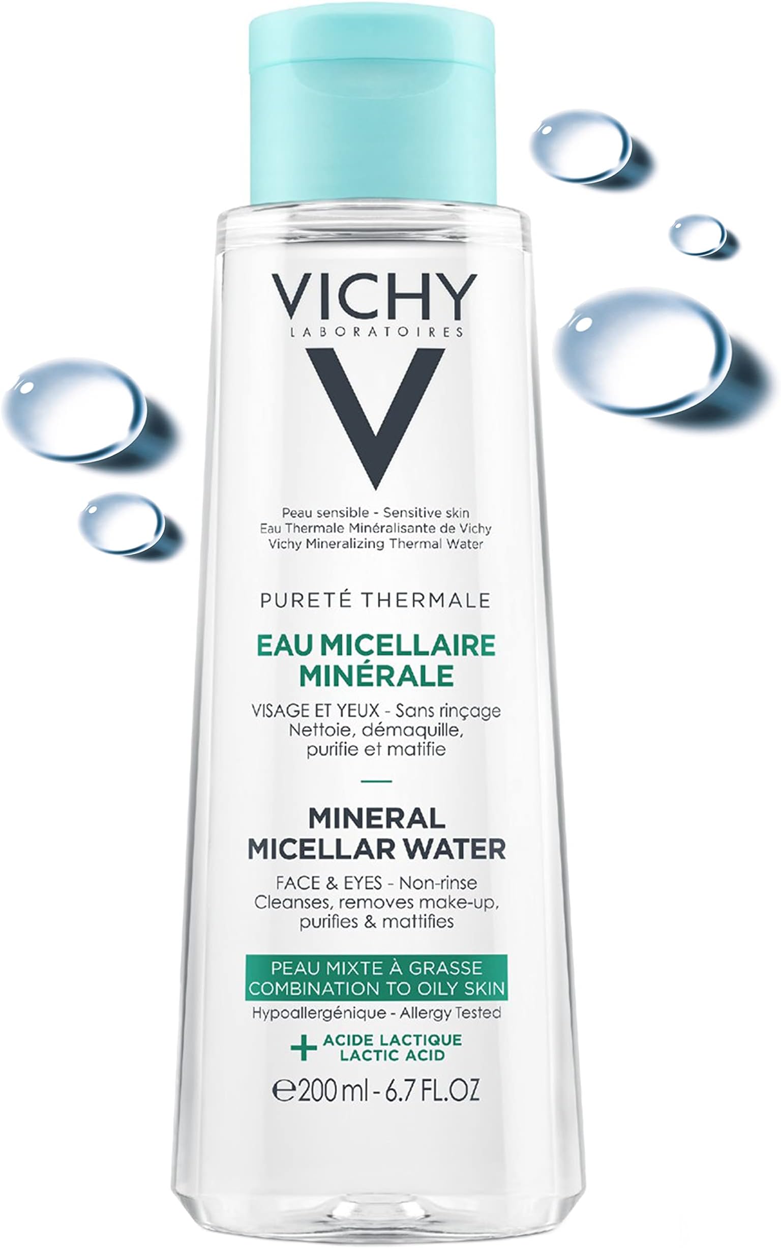 Vichy Pureté Thermale Mineral Micellar Cleansing Water, Makeup Remover & Facial Cleanser with Salicylic Acid for Combination to Oily Skin , 6.76 Fl. Oz