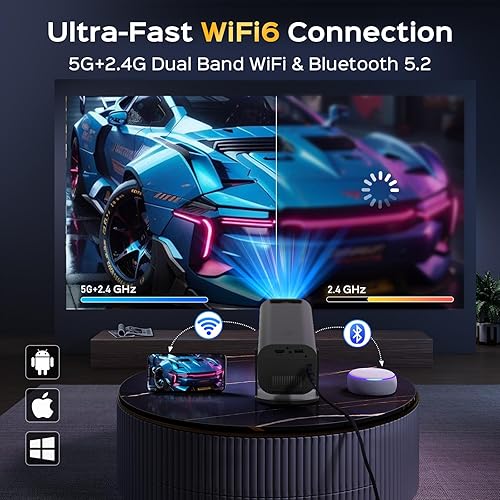 Miniatura 5 de Mini proyector con WiFi y Bluetooth, proyector inteligente de soporte ajustable de 180, proyector portátil de 150 pulgadas con Android TV 11.0,