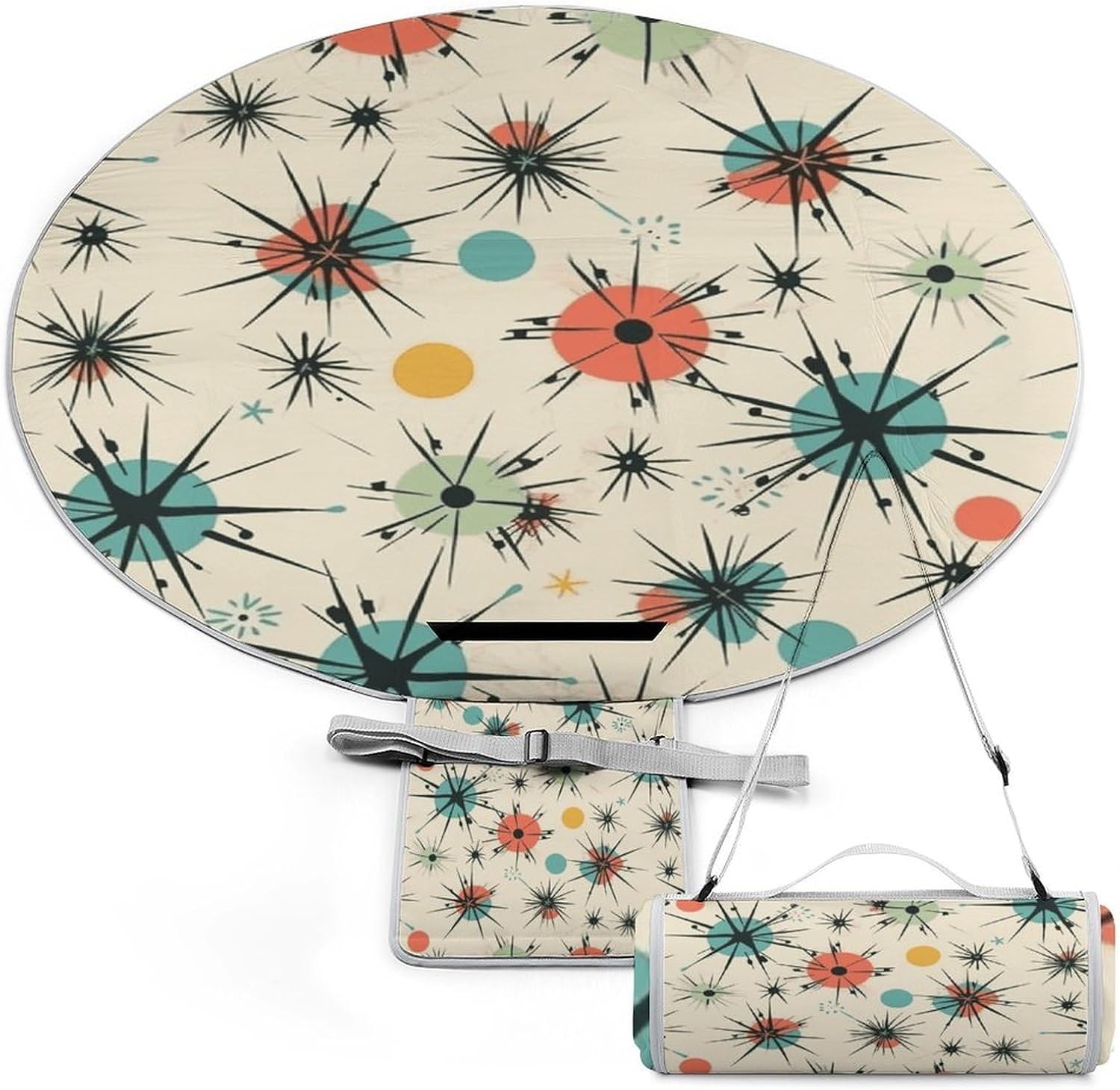 Atomic Stars Retro Pattern Picnic Mat Lightweight Waterproof Picnic Blankets Extra Large Picnic Outdoor Blankets Foldable Sandproof Beach Blanket for Park Beach Camping Courtyard 58.3''x58.3''