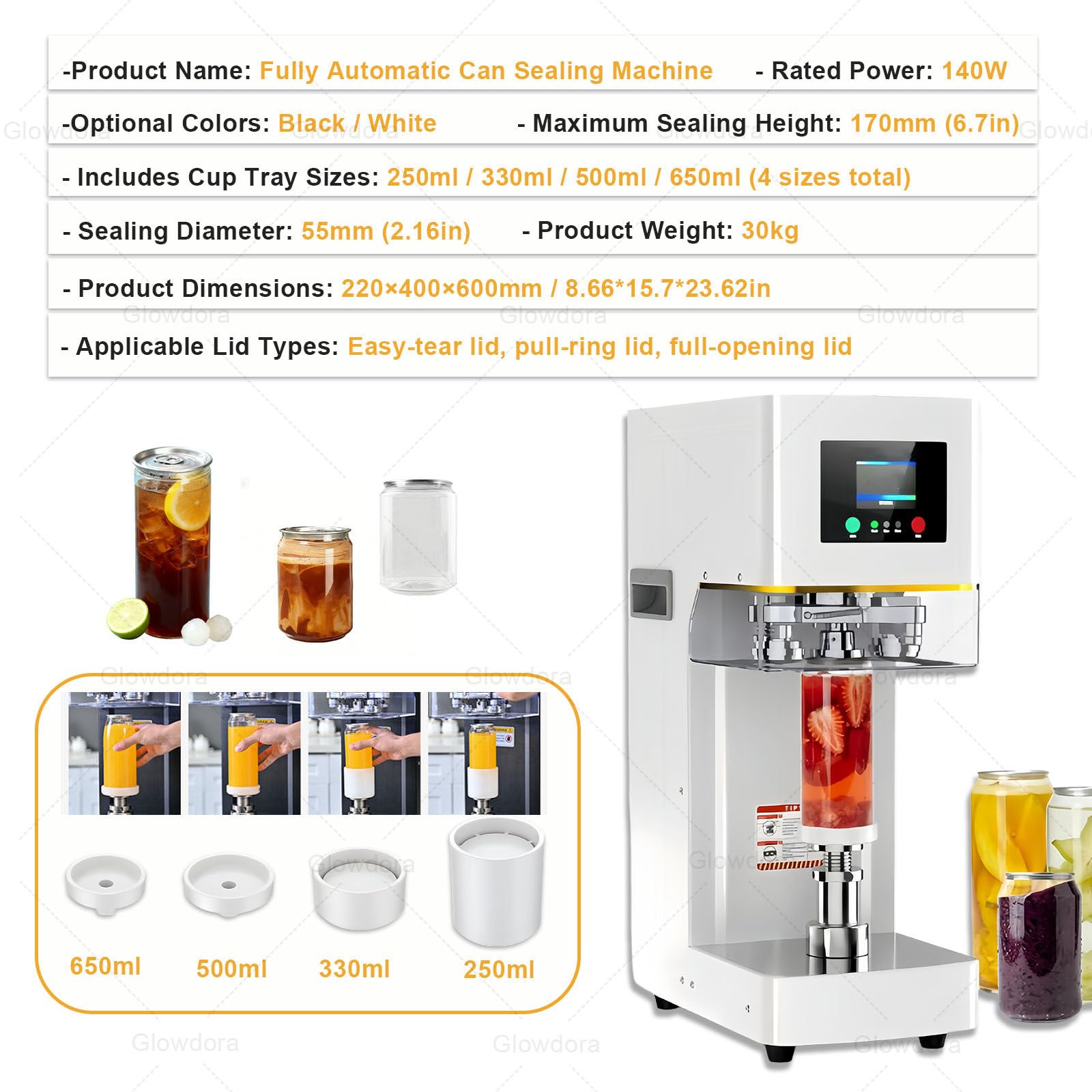 Máquina selladora automática de latas, 140 W, máquina de sellado comercial para recipientes de vidrio y plástico con mostrador, ideal para el hogar y cafeterías