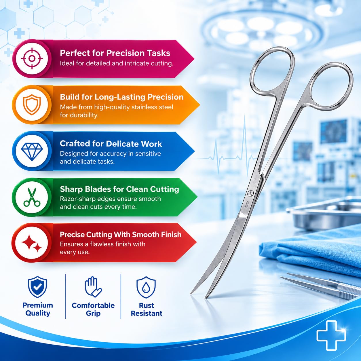 Micro Dissecting Scissors - Surgical Scissors for Skin & More -5