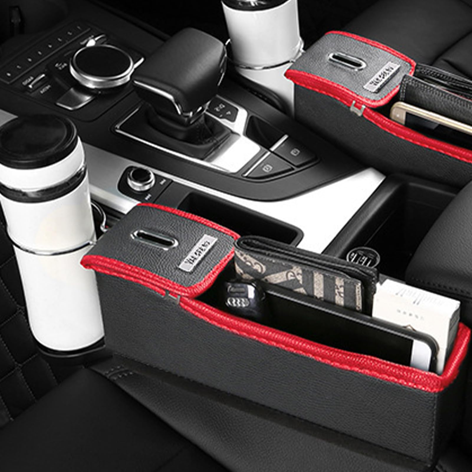 Organizer portaoggetti per fessura auto Organizer Laterale Console | 2x Scatola Portaoggetti Sedile Per Veicolo Telefono Occhiali Chiavi Carte