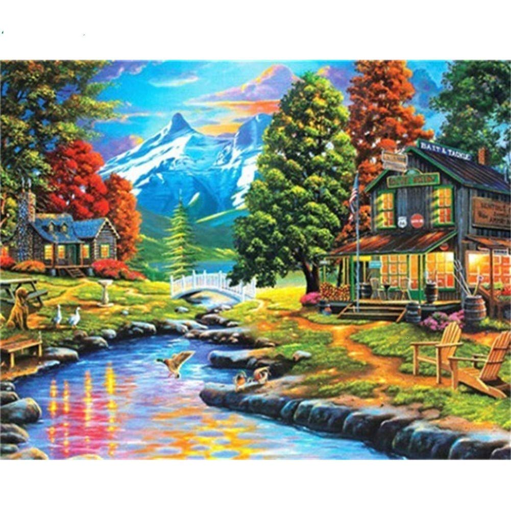 Diamant image strass broderie paysage de maison pour activité en famille