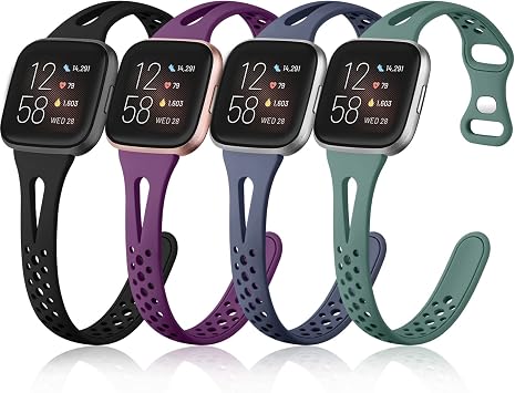 Odbeai 4 Pack Slim Sport Bands Compatible with Fitbit Versa 2 / Versa/Versa Lite/Versa SE ,Versa 2 Bands Women Men,Thin & Breathable Soft Silicone Replacement Wrist Bands for Versa Watch