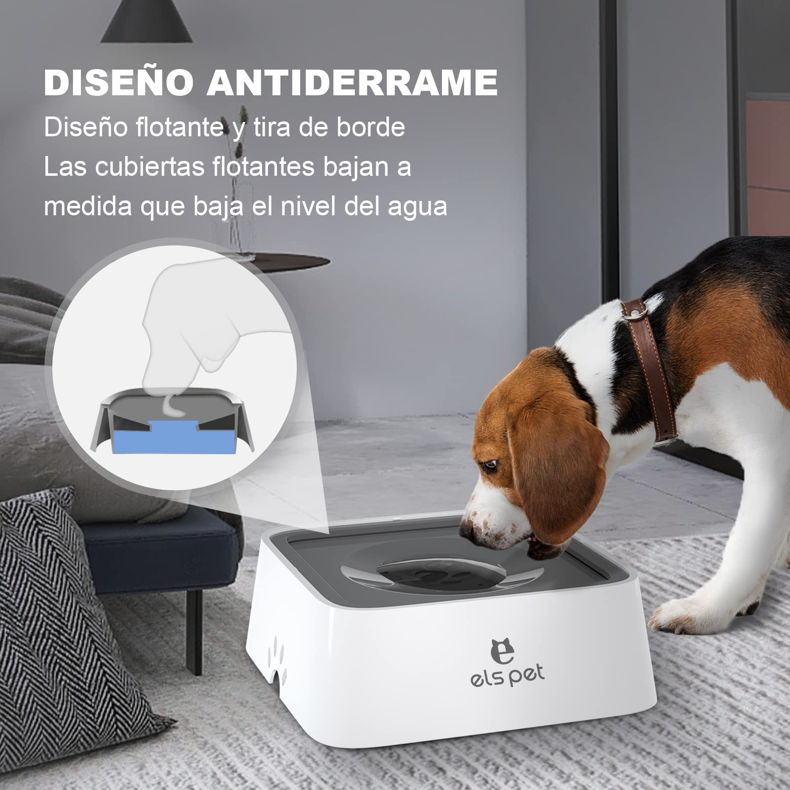 ELS PET Bebedero Antigoteo con Filtro,2L Cuenco Alimentación Lenta, Flotante para Perros y Gatos, Agua Flotante para Mascotas,Sin Derrames