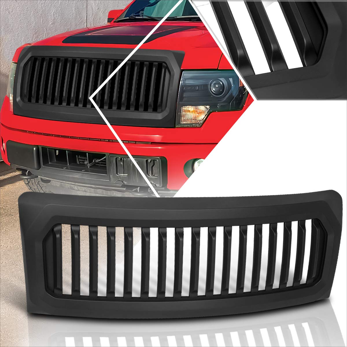 Vertical Fence Style Front Bumper Grille Grill Compatible with 09-14 Ford F150,Matte Black