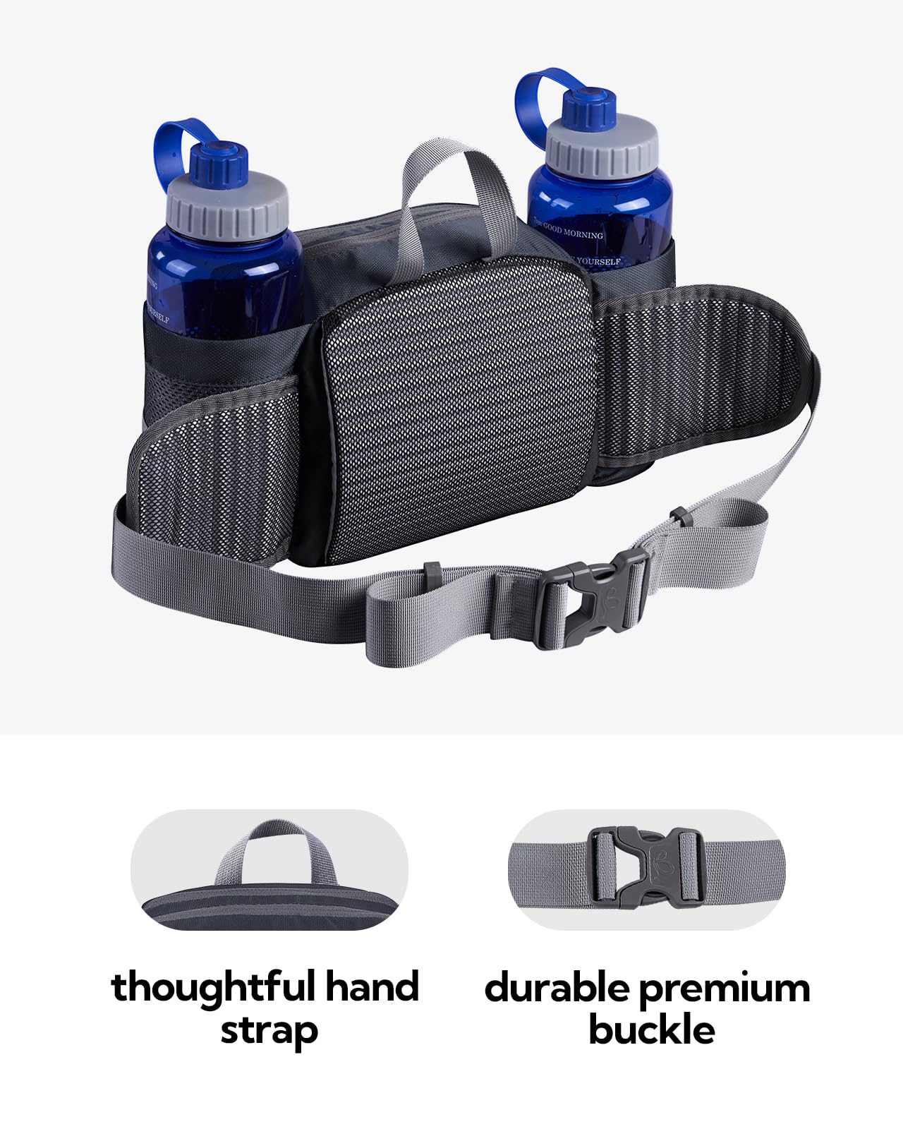 WATERFLY Marsupio: Fannie Pack 2 portabottiglie da acqua cintura lombare escursionismo camminata corsa jogging campeggio grande donna uomo (bottiglia non inclusa)