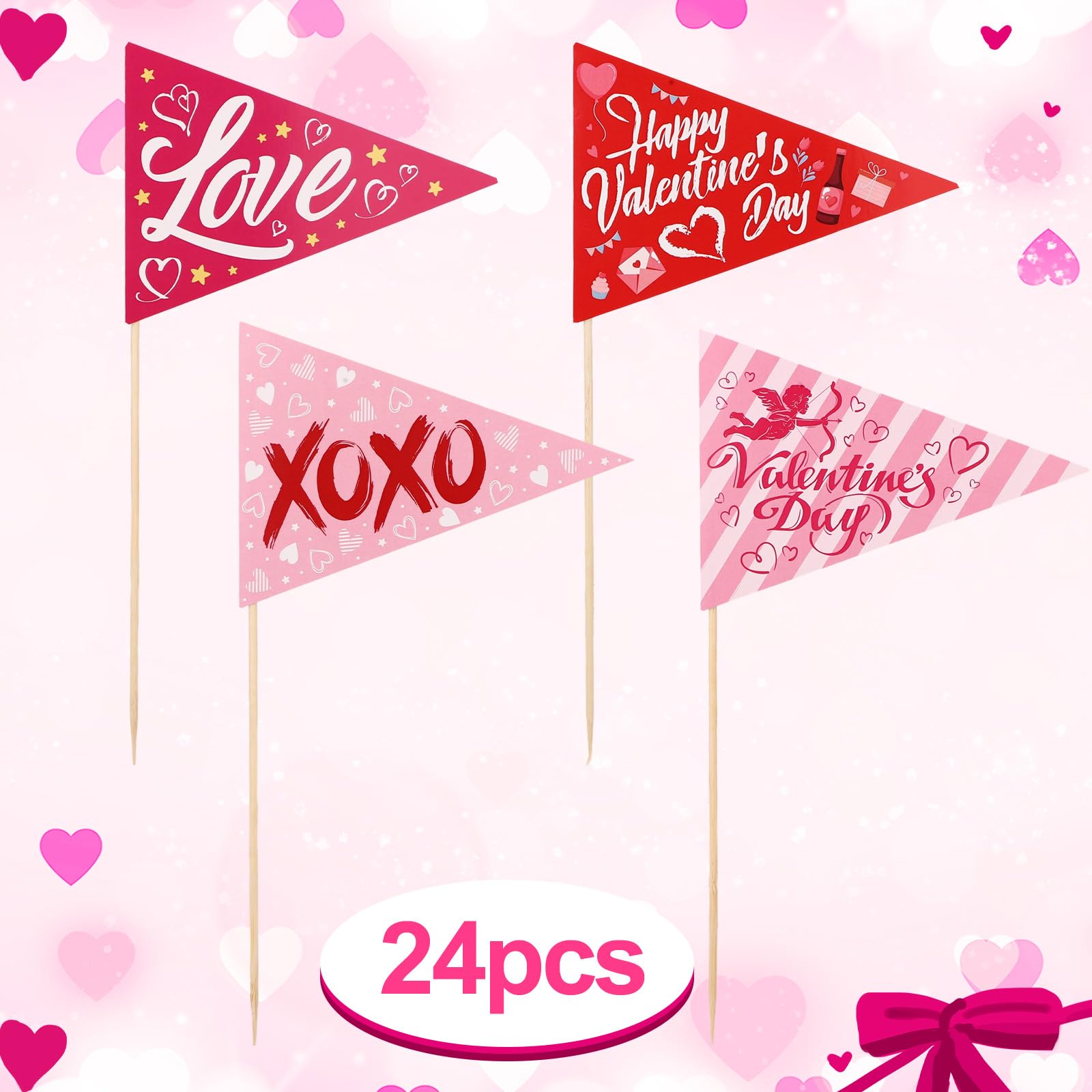 Sinbana 24pcs Happy Valentine's Pennant Flags with Ribbons - Image 4