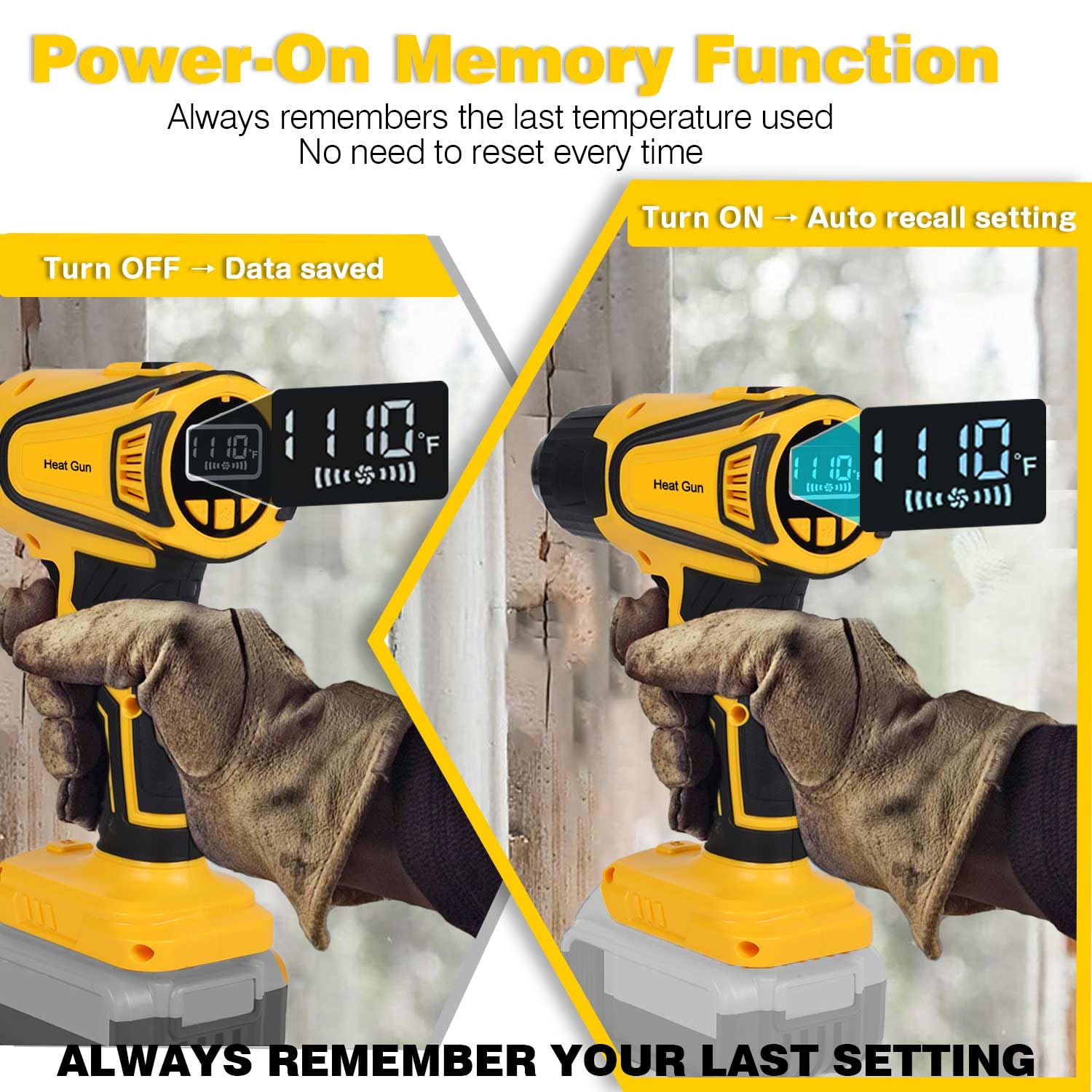 Bezprzewodowa opalarka kompatybilna z akumulatorem Dewalt 20 V, wyświetlacz LCD 350 W, ustawienie 2-temperaturowe (48.9 °C-598.9 °C), 4 dysze, przenośny pistolet na gorące powietrze do rur