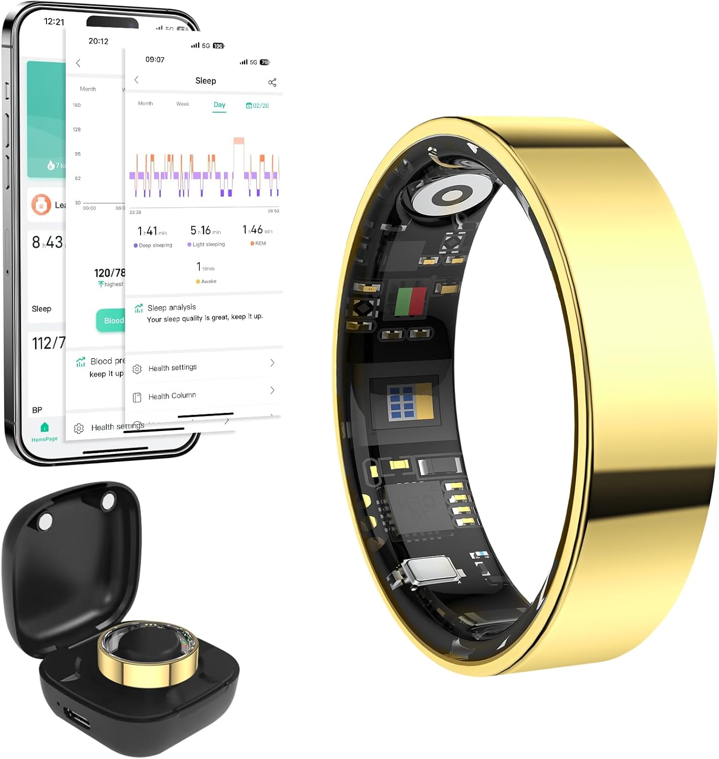 2025 Smart Ring Health Tracker with Blood Pressure Monitor, IP68 Waterproof Health Ring for Blood Oxygen Heart Rate SpO2 Sleep Monitor, Bluetooth Connect Fitness Ring for Multi-Sports Tracking