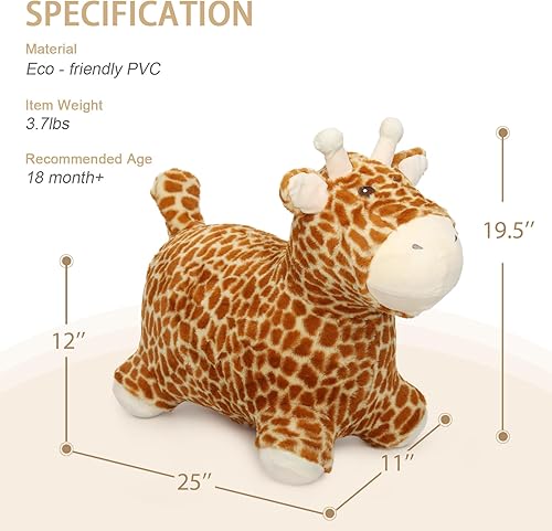 Miniatura 4 de INPANY Caballo hinchable, juguetes de tolva de jirafa para niña de 2 años, animal rebotador de felpa para niños pequeños, amigos inflables de salto,
