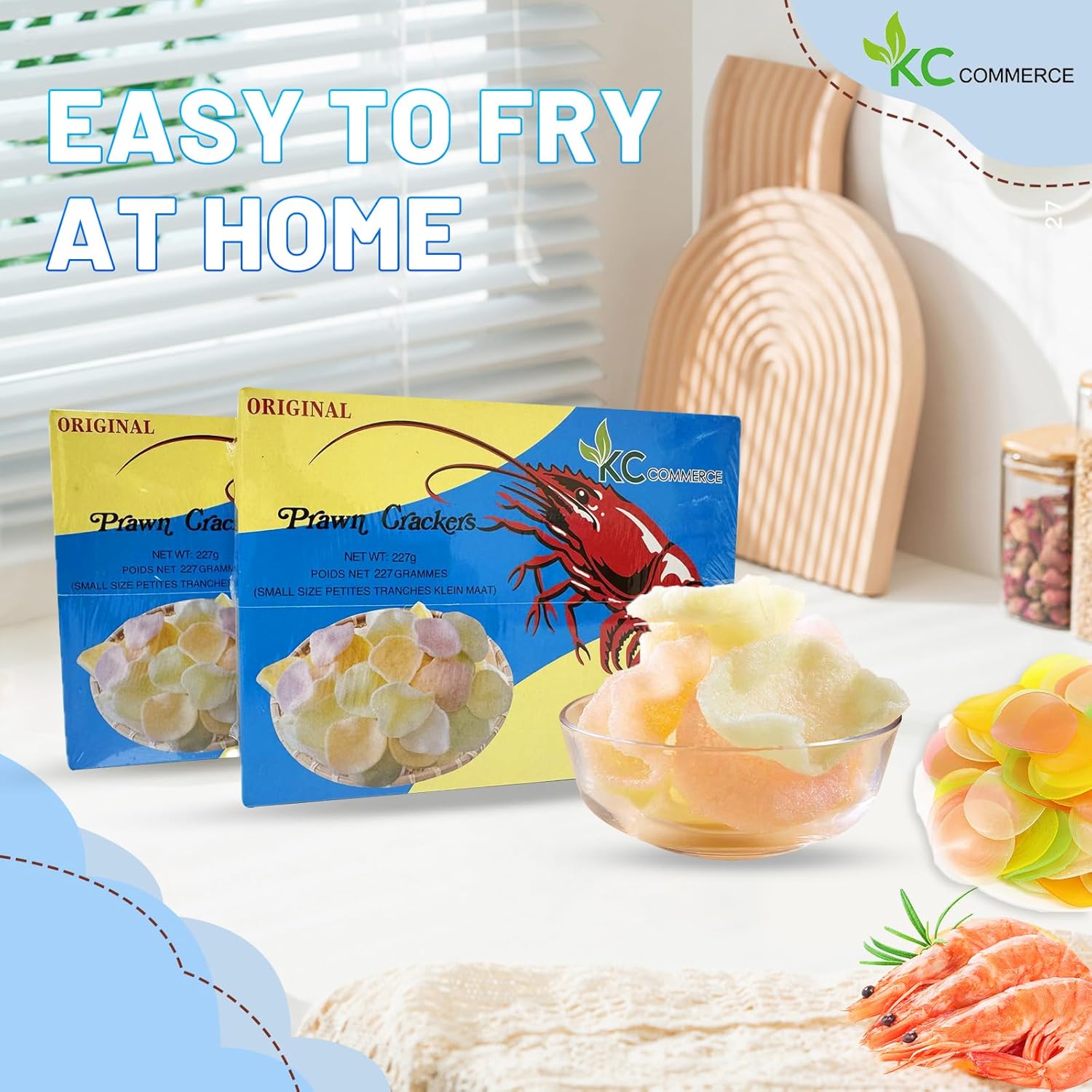 KC Commerce Uncooked Prawn Crackers, 5 LB Family Size, Crispy and Delicious Shrimp Chips for Party Appetizers and Snacks, Cook and Serve, Multi Color