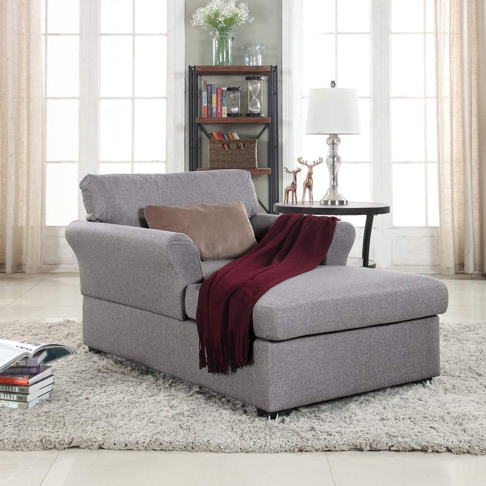 Casa Andrea Milano llc Classic and Traditional Ultra Comfortable Linen Living Room Fabric Chaise Couch Chair, Lounge, Grey : Home & Kitchen