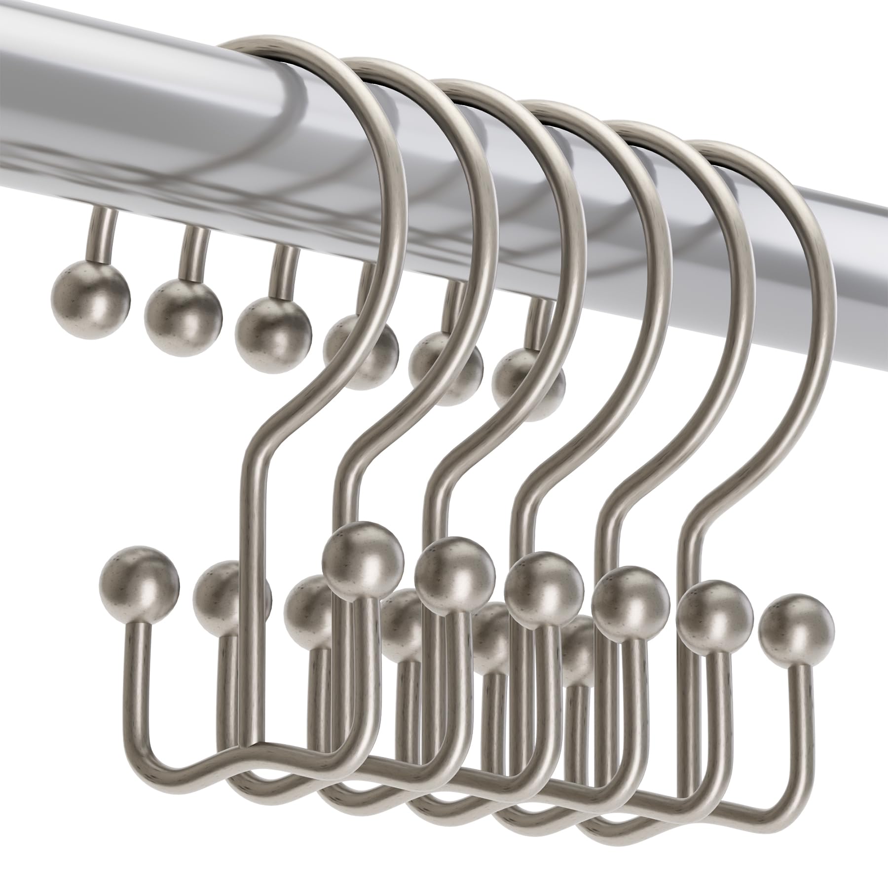 Titanker Shower Curtain Hooks Rings, Rust Resistant Metal Minimalist Simple Double Glide Shower Hooks Rings for Bathroom Shower Rods Curtains, Set of 12 Hooks - Matte Nickel