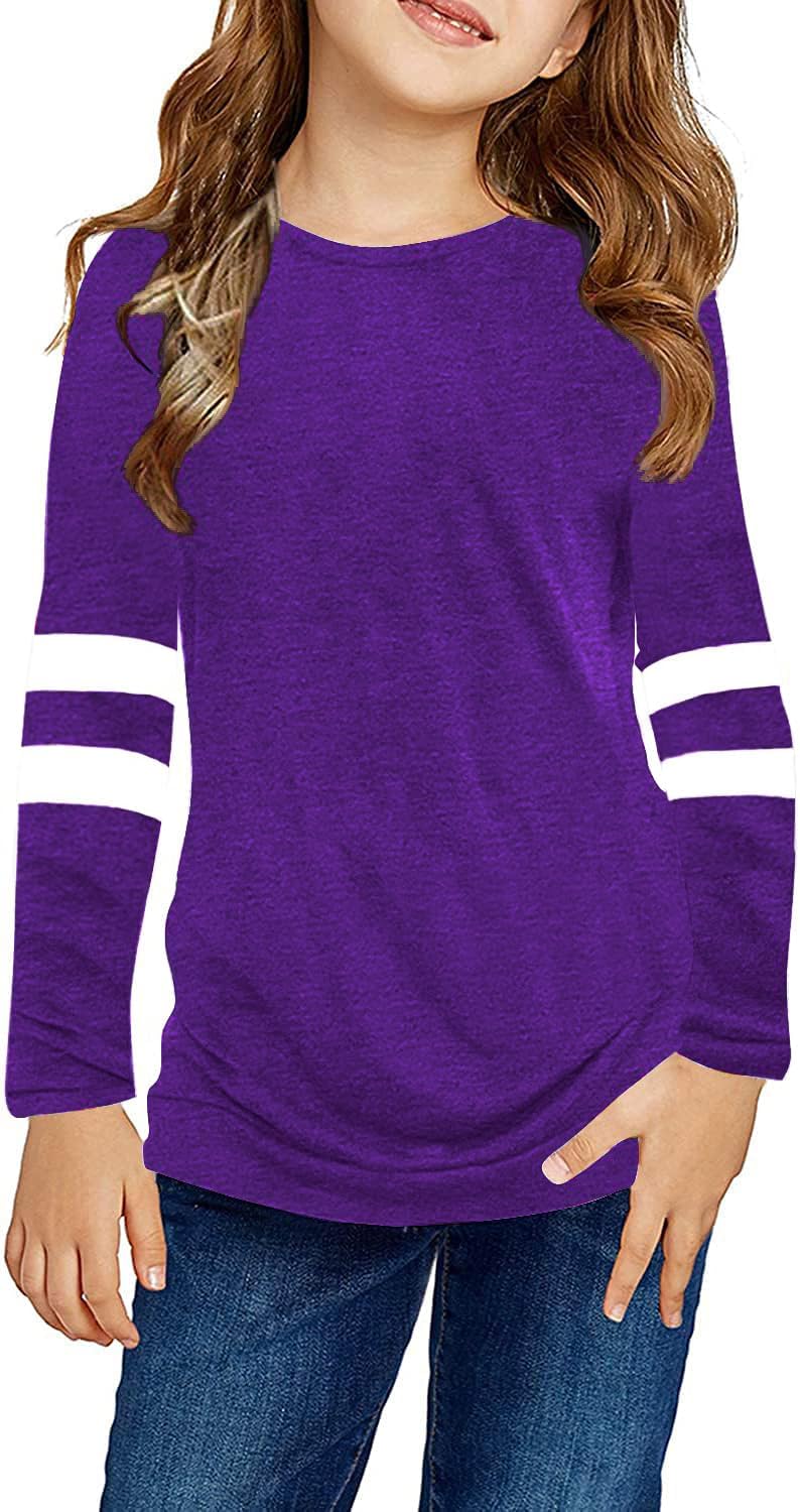 Girls Shirts for 6-13 Years Long Sleeve Raglan Striped Tops
