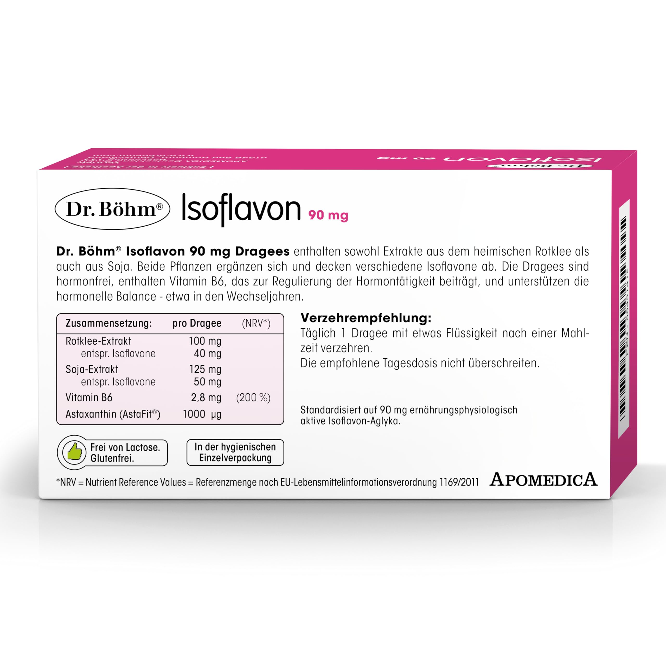 Dr. Böhm Isoflavon: Für hormonelle Balance & Wohlbefinden in den Wechseljahren, mit Vitamin B6, Astaxanthin, Soja- und Rotklee-Extrakt, für die Frau ab 40, 60 Dragees
