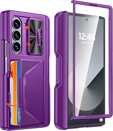 Miniatura 8 de CENMASO - Funda para Samsung Galaxy Z Fold 6 con soporte para bolígrafo S, tarjetero y cubierta para cámara deslizante, protección de bisagra y