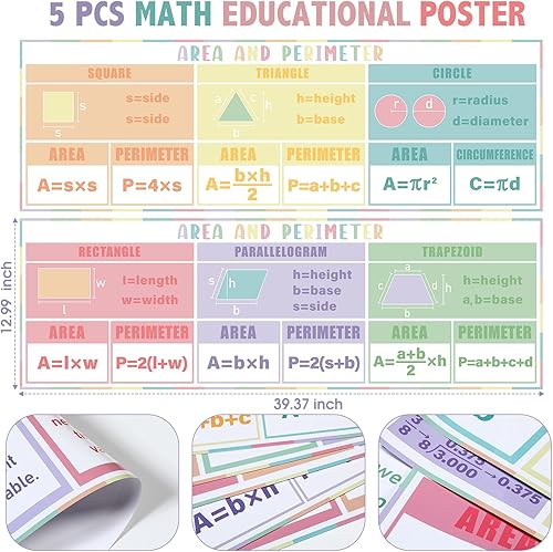 Miniatura 3 de 5 pósteres de matemáticas para escuela secundaria de 13 x 40 pulgadas, decoración de tablón de anuncios para el aula, fracciones, matemáticas,