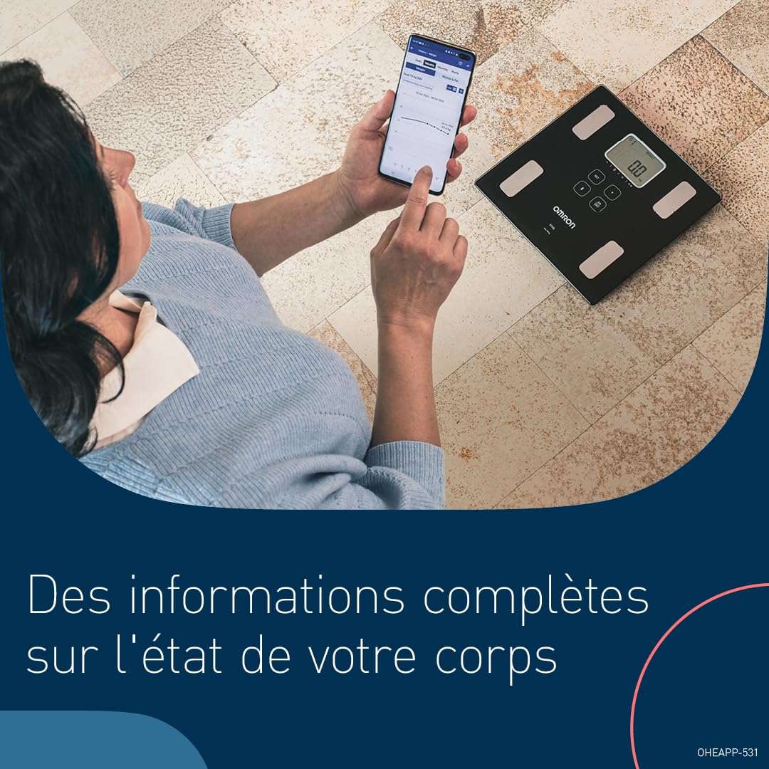 OMRON VIVA, balance pour mesurer poids, graisse viscérale, muscles, métabolisme, IMC avec résultats précis et synchronisation Bluetooth via l'application OMRON Connect