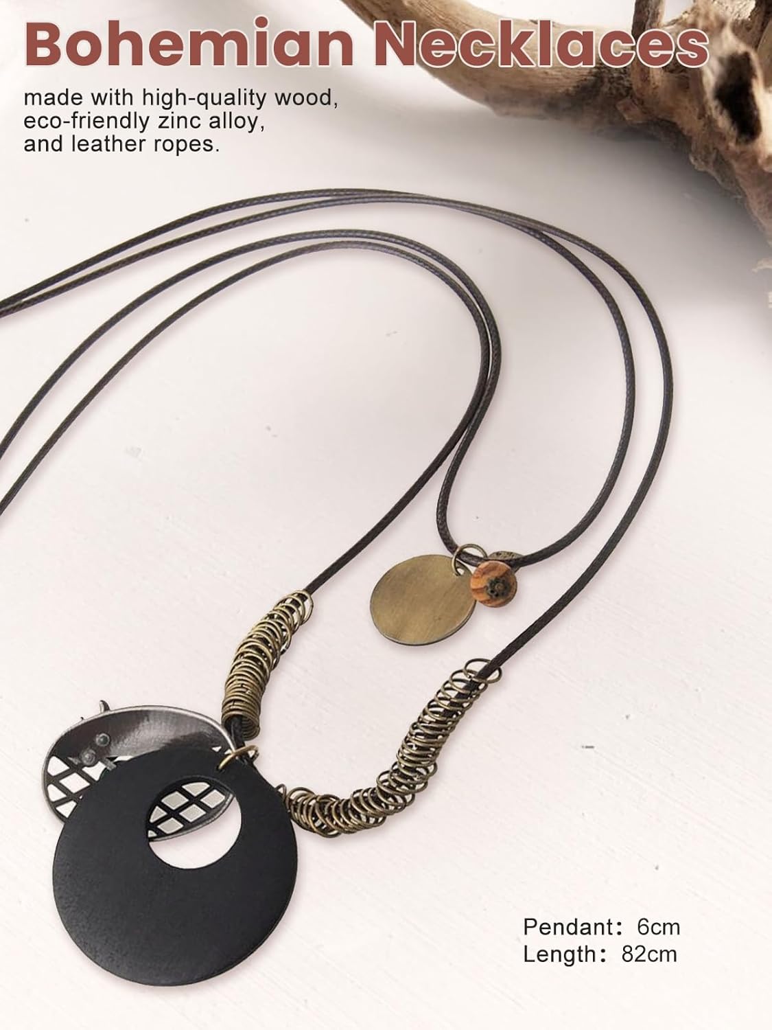 Les umes Vintage Necklace Wooden Pendant Long Necklaces for Women Boho Ethnic Style Handmade Jewelry - Image 3