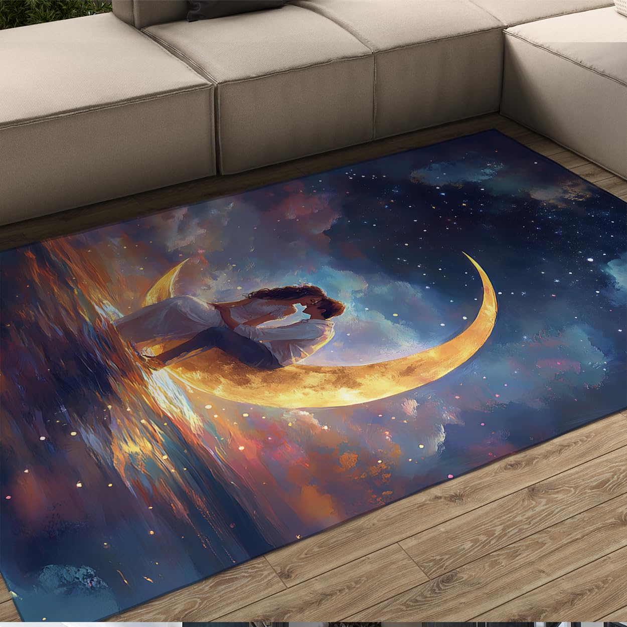 Tapis ciel étoilé imprimé lune doux et antidérapant pour la maison