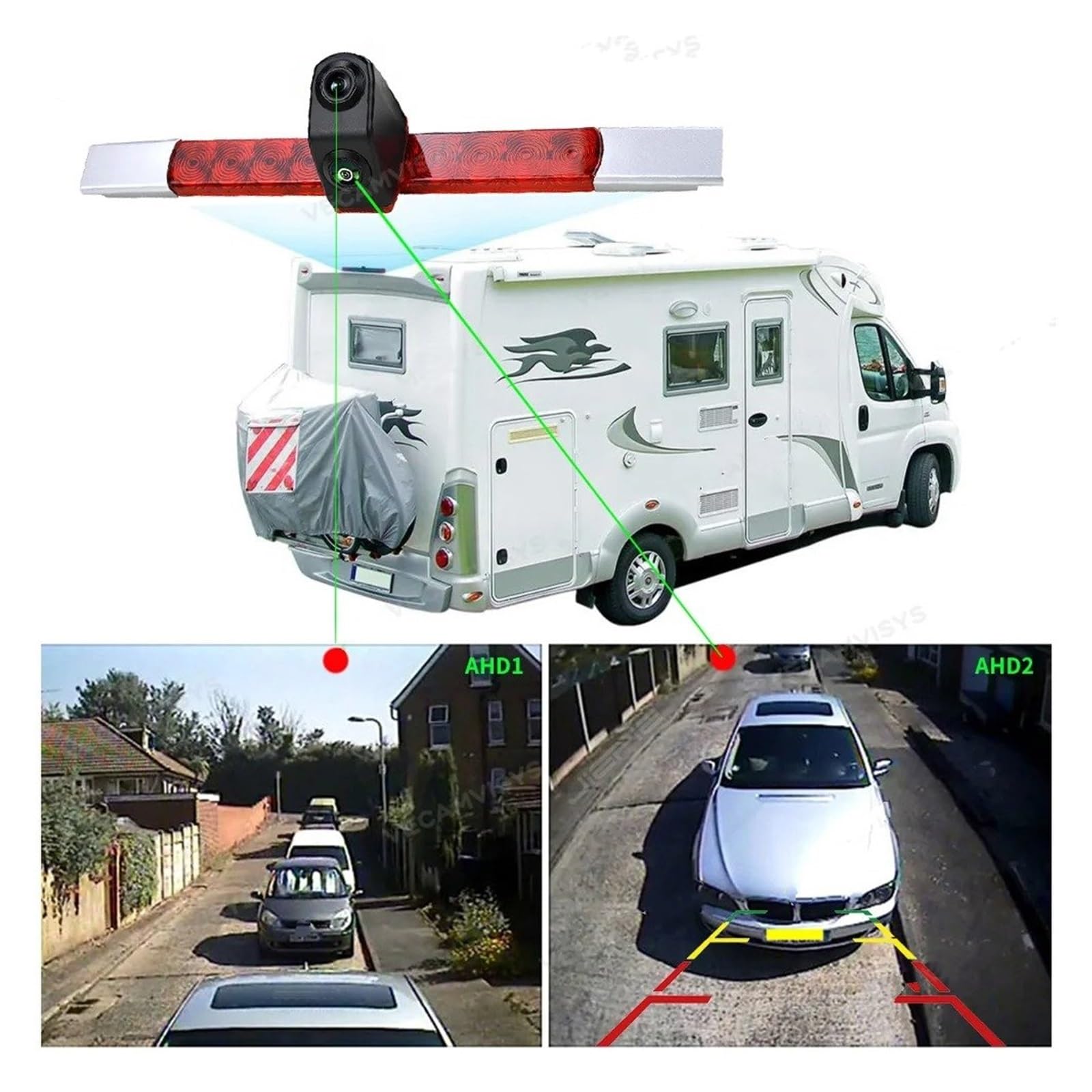 Cámara Aparcamiento Cámara Marcha Atrás con Luz Freno Doble Lente para Todos Los Automóviles Planos con para 2DA 343 106-201 con Monitor De Espejo De 7" Camara Marcha Atras(Mount Kit)