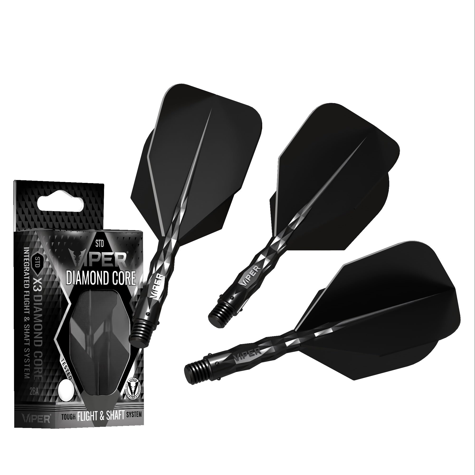 Viper Diamond Core Integrated Dart Flight & Shaft System - Precision Darting Accessory with Tough Polymers for Enhanced Performance, Set of 3, Short Shaft, Standard No6 Flight, Black — image 1