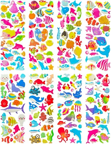 Miniatura 25 de Calcomanías hinchadas 3D para niños, 8 hojas diferentes, incluyendo calcomanías de animales para niños y niñas Animales,Dinosaurio