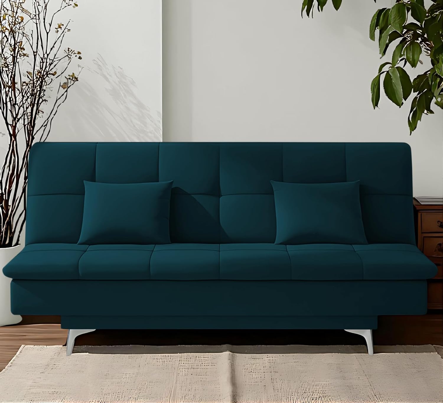 Adorn India Premium New Aspen 3 Seater Sofa Cum Bed 4X6 Velvet Suede with 2 Cushions (Color Ocean Blue) and Suitable for All Indoor, with 3 Years Warranty Adorn India Premium New Aspen 3 Seater Sofa Cum Bed 4X6 Velvet Suede with 2 Cushions (Color Ocean Blue) and Suitable for All Indoor, with 3 Years Warranty