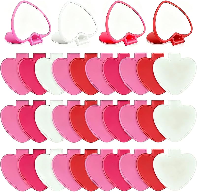 Espelhos compactos dobráveis em formato de coração Zaruatu, 36 unidades, rosa, rosa-claro, vermelho e branco