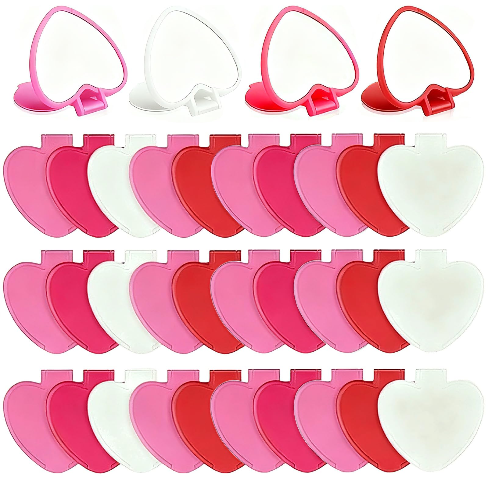 36 Pcs Valentine Compact Mirror Bulk Small Portable Heart Compact Mirror Mini Vintage Pocket Folding Makeup Mirrors for Women Gift Travel Daily Use (Pink & Rose Pink & Red & White)