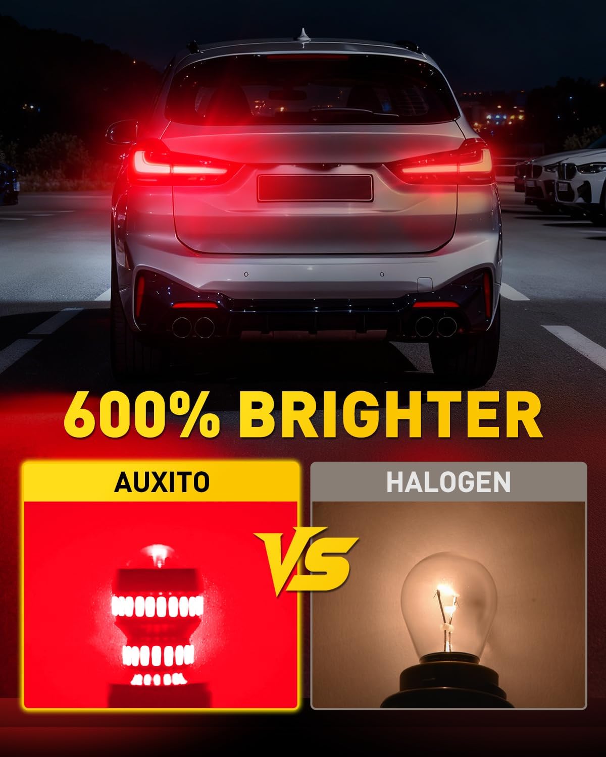 AUXITO LED Brake Tail Light Bulbs 3156 3157 LED Bulb Red Super Bright 3056 3057 3047 4057 Led Bulbs for Tail Stop Brake Signal Parking Lights, Brilliant Red