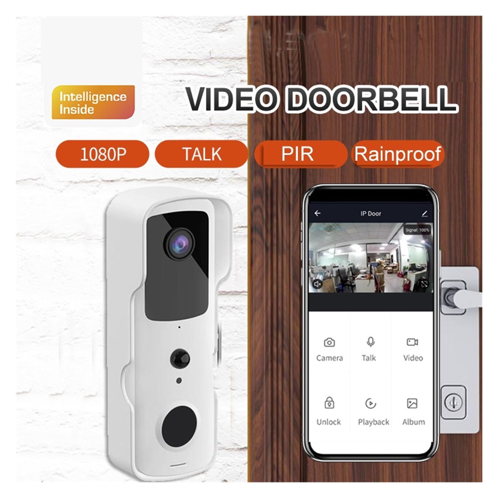 Smart Video Campanello Wireless WiFi 1080P Videocitofono Audio Bidirezionale Ampia Gamma di Ambienti Domestici(White Kit3)