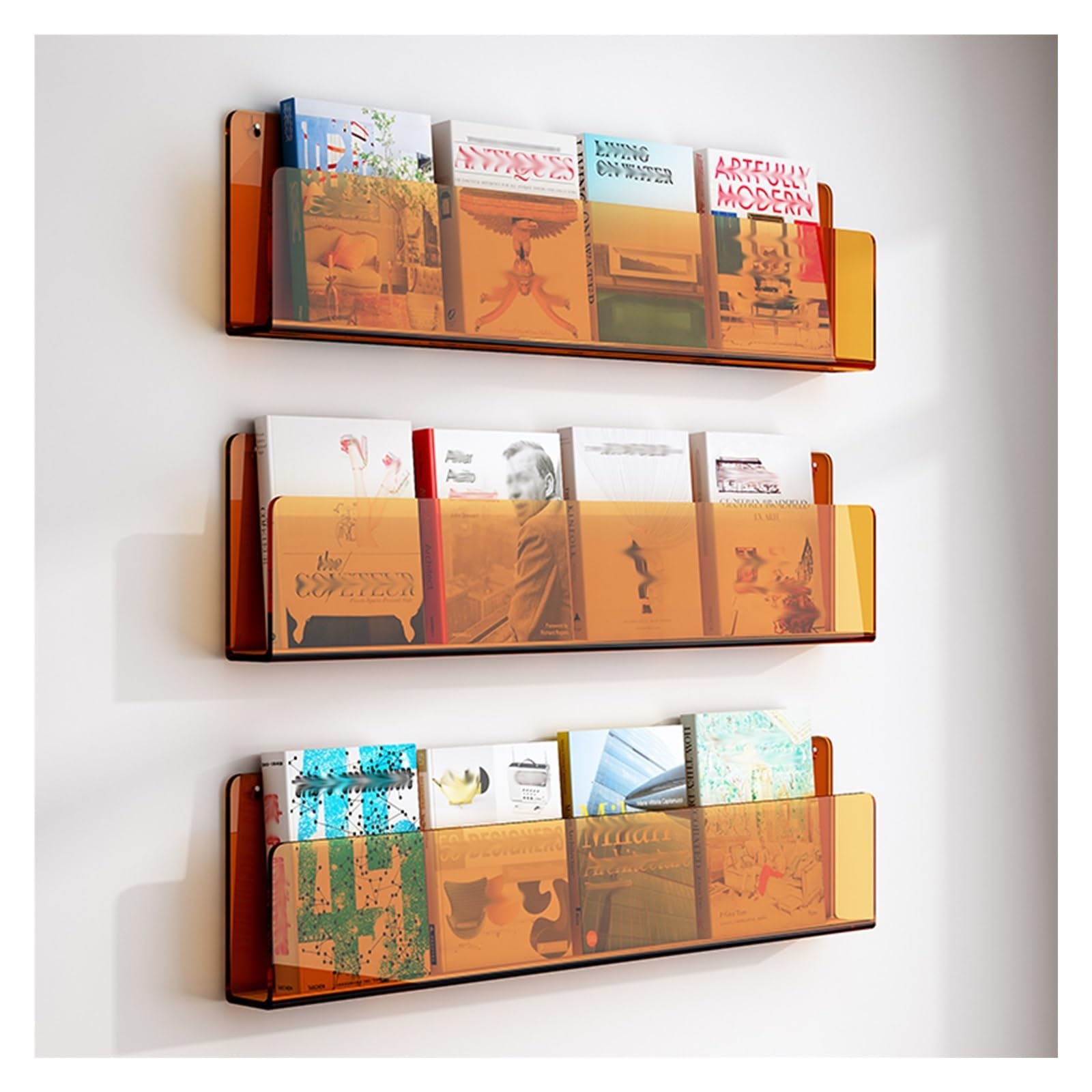 BTYQKZVPM Modern Acrylic Magazine Rack, Pack Of 3 Hanging Acrylic Magazine Holders(Orange,L 100cm/39.4in)