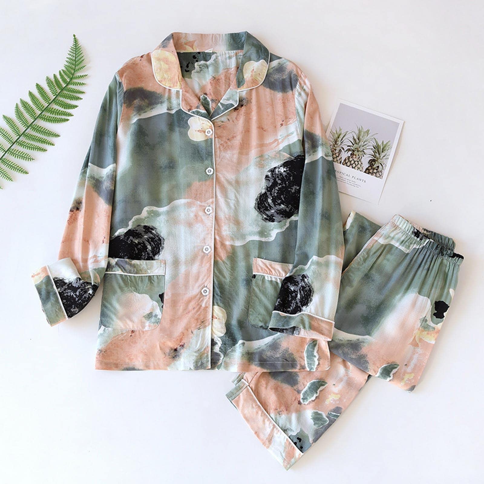 Pigiama Donna Set A Due Pezzi Donni da Donna per La Primavera Autumn Inverno Inverno A Maniche Lunghe Viscose Canci di Cotone Sust Women Sleep Abbigliamento Piajama Set