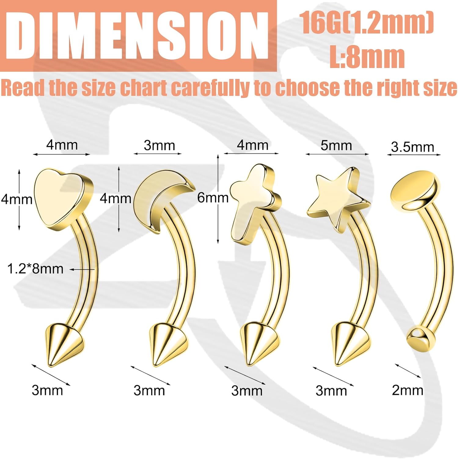 ZS 5Pcs Stainless Steel Eyebrow Rings, 16G Curved Belly Rings Navel Barbell Helix Daith Tragus Earrings Spike Vertical Labret Lip Piercing Jewelry - Image 5