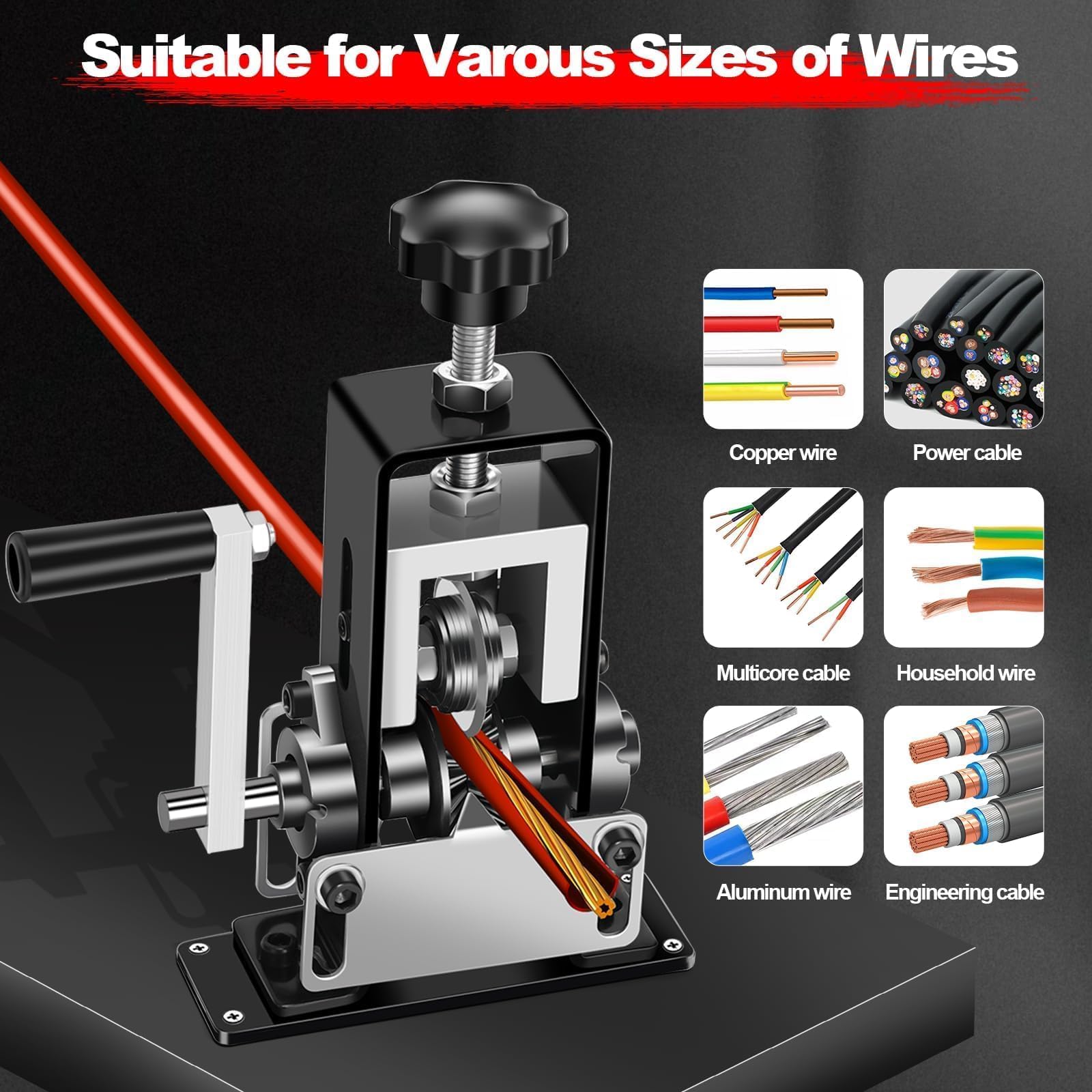Maquina Pelacables Cobre Automático Manual, 1-25 mm Pela Cables de Electricidad, Cable de Diámetro con Manivela, Maquina de Pelar Profesional