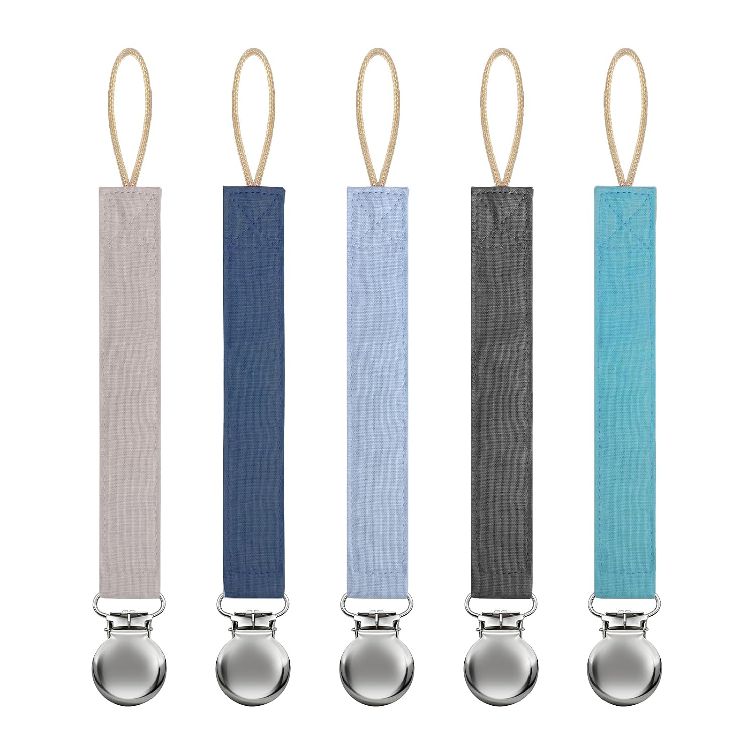 Linen Pacifier Clip for Baby Girls & Boys, 5 Pack Binky Clips
