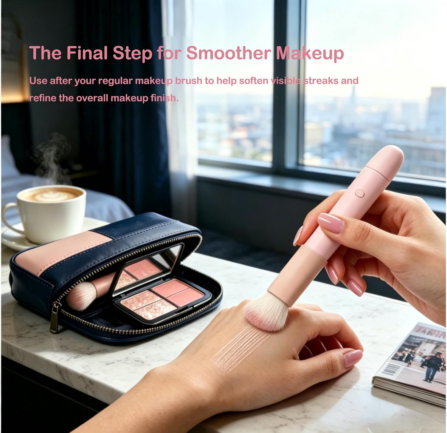 Electric Makeup Brush, Vibrating Foundation & Blush Brush for Smooth Flawless Application, Soft Dense Bristles, Portable Cosmetic Tool for Liquid Cream Powder Makeup (Pink)