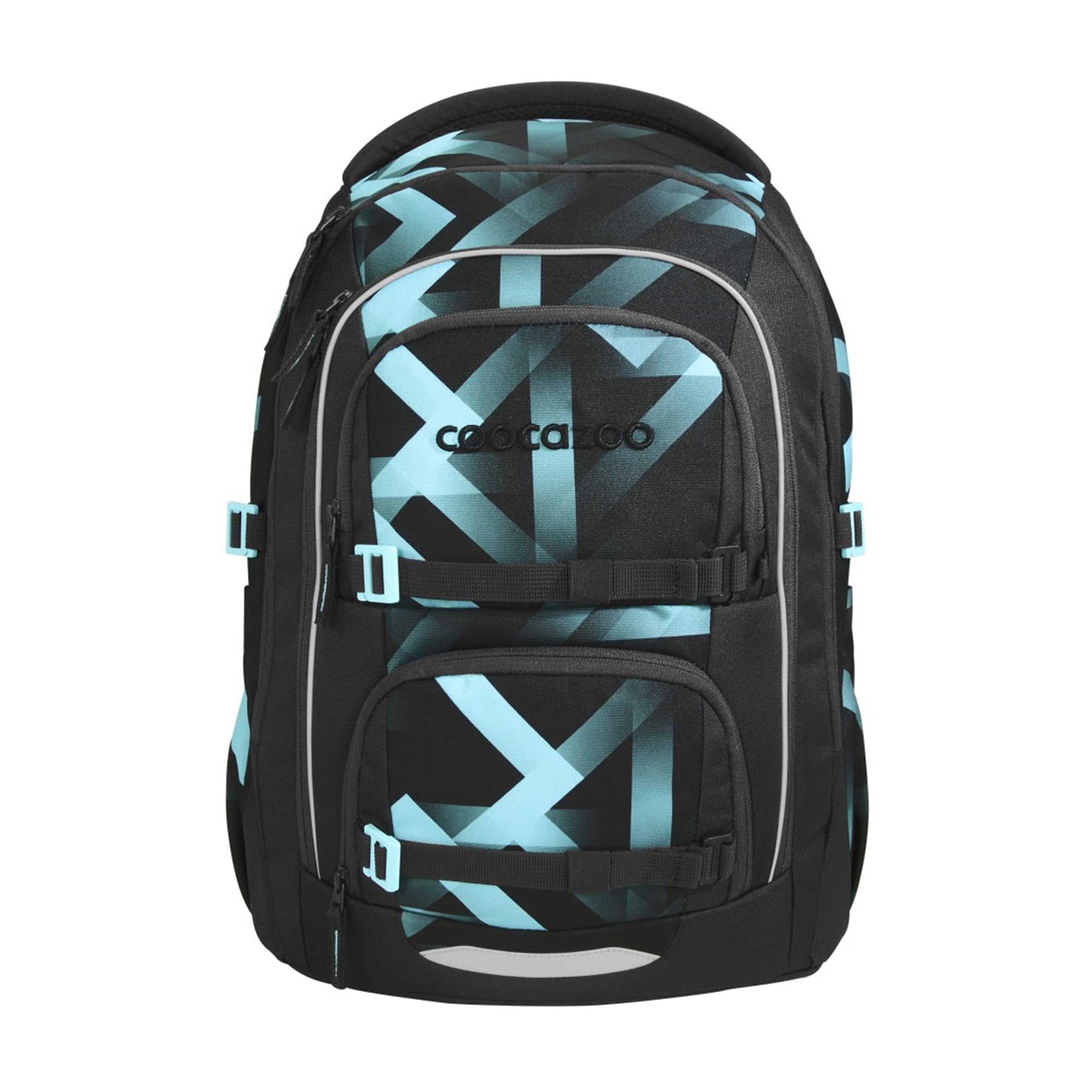 Coocazoo PORTER Schulrucksack „Laser Lights”, schwarz-türkis, ergonomischer & anpassbarer Tornister, höhen- & größenverstellbar, mit Brustgurt & Hüftgurt, ab der 3. Klasse