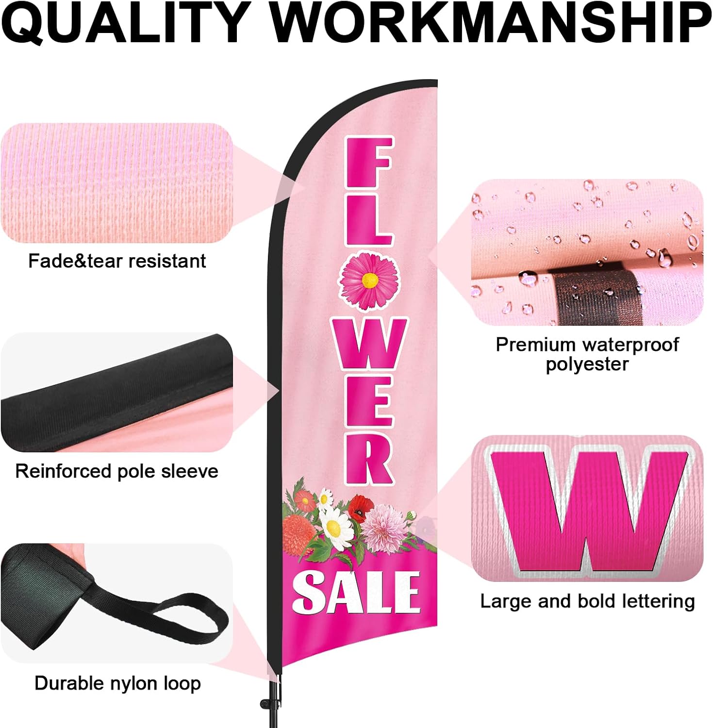 Flower Sale Advertising Swooper Flag Banners, Feather Flags with Pole and Ground Stake 8Ft, Advertising Feather Banner Sign for Business