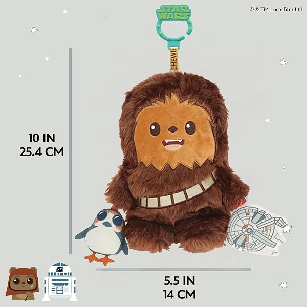 Kids Preferred Star Wars Chewbacca On the Go Activity Toy - with Rattle, Crinkle, Squeaker, Teether, Travel Clip, Sensory Toy, for Ages 0+ - 4