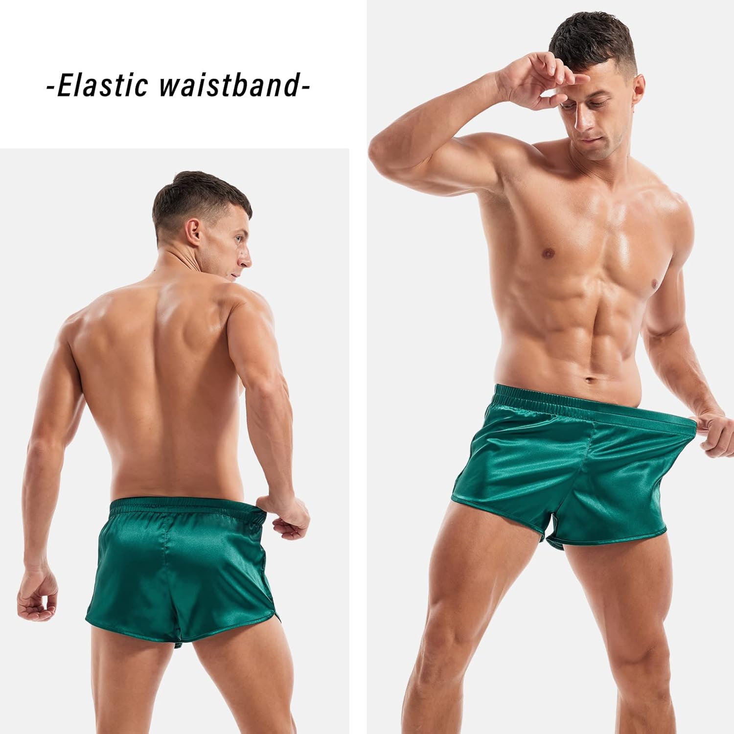 AMY COULEE Mens Satin Shorts Silk Boxers Sexy Split Side Lounge Shorts 3 Inch Pajama Bottoms - Image 4