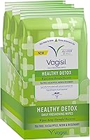 Vagisil Healthy Detox Wipes with Tea Tree, Eucalyptus & Neem - All-Over Bacteria Cleansing, Hypoallergenic pH Balanced, 60 Wipes (3x20 Packs)