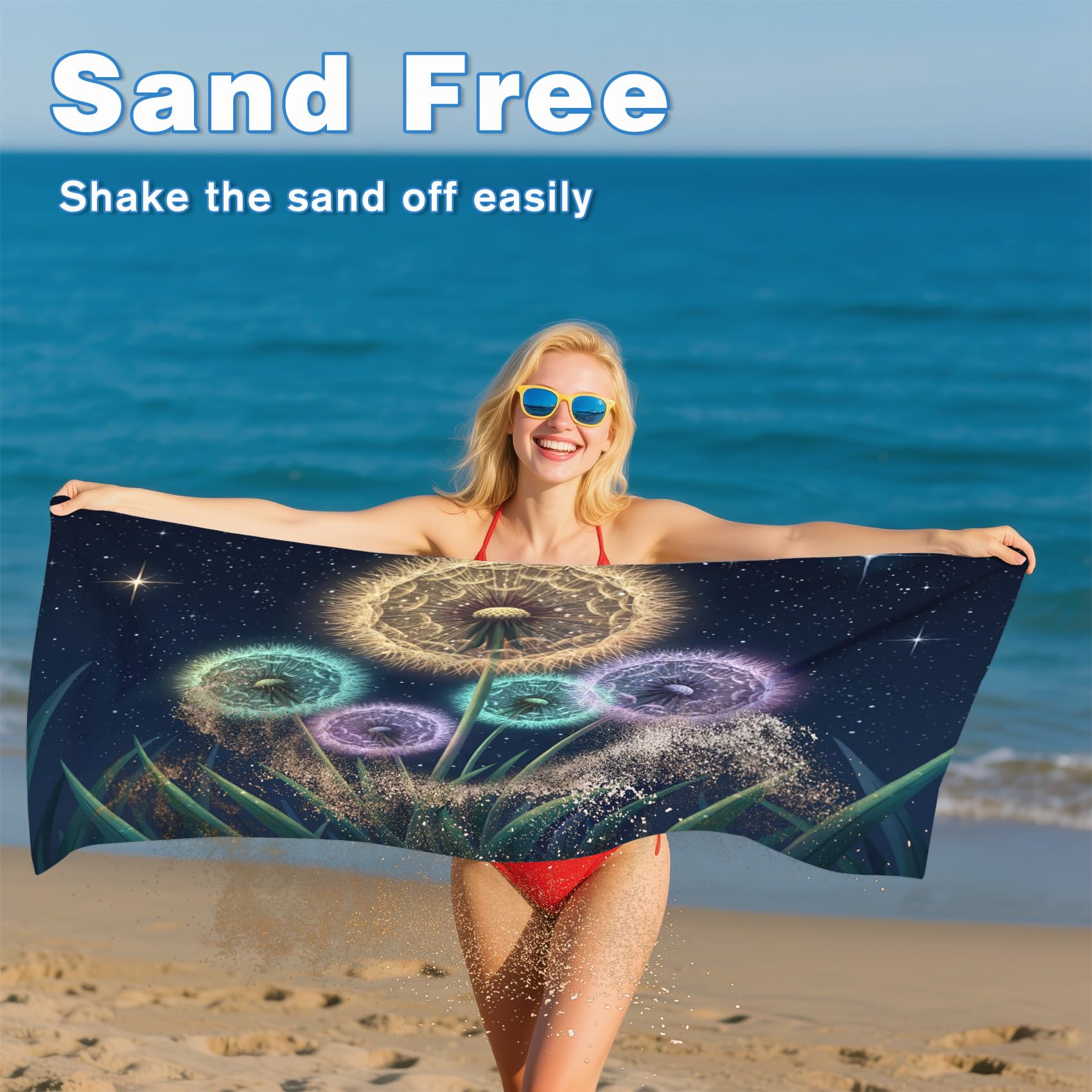 Serviette de Plage XXL Microfibre Pissenlit Fleurs Botanique Floral, Drap de Plage Séchage Rapide Anti Sable & Légère, Serviette de Bain Grande Taille 100x200 cm, Accessoire & Cadeau été